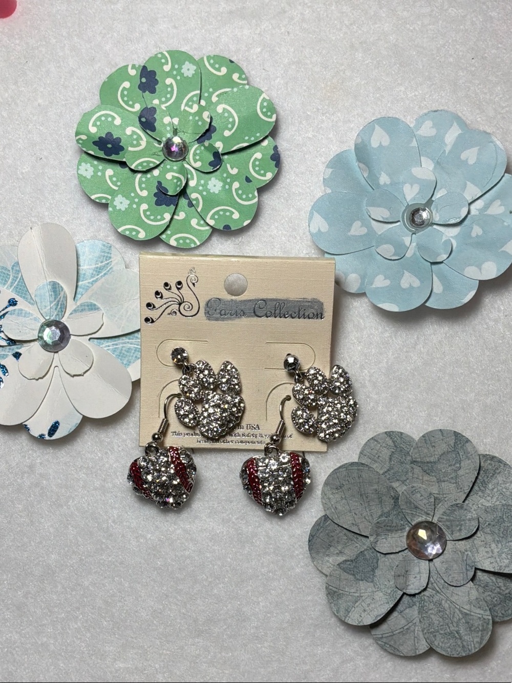 Puppy paws and baseball heart earrings